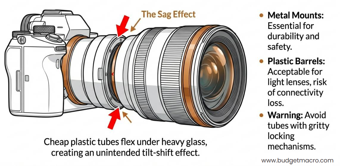 Lens sag caused by poor mount rigidity in extension tubes